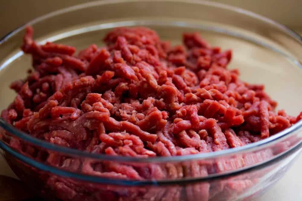 glass bowl with ground meat