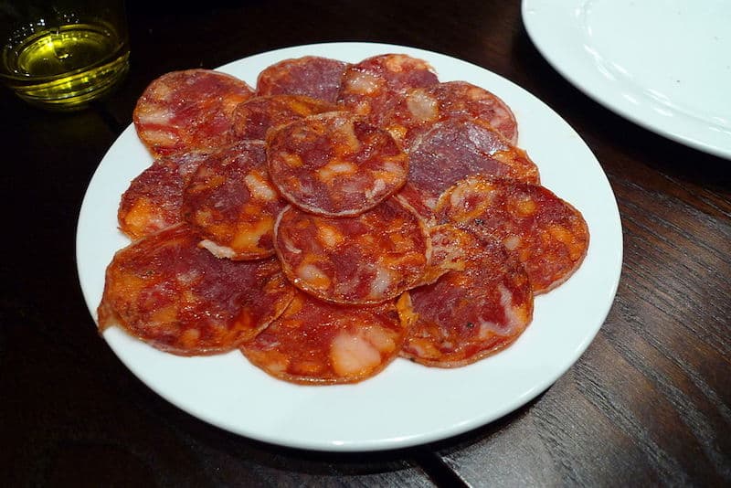 chorizo slices on a plate