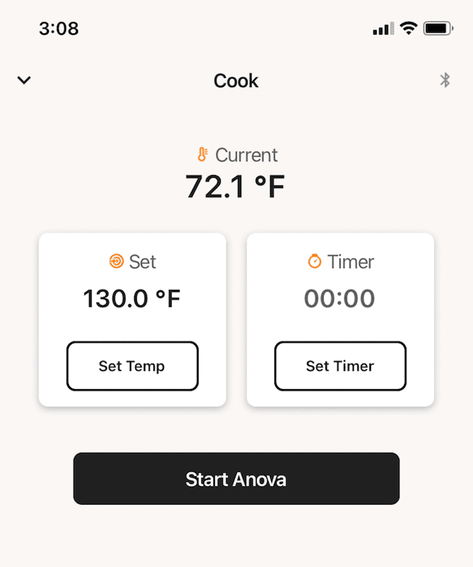 anova culinary app screen connected to anova nano