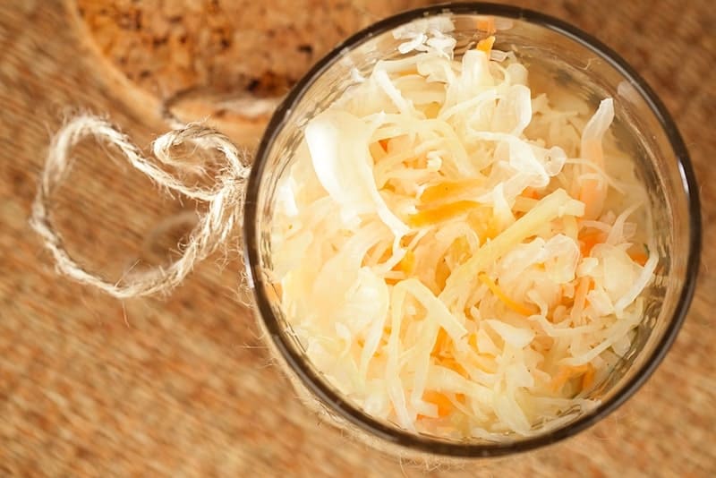 top view of a jar of sauerkraut