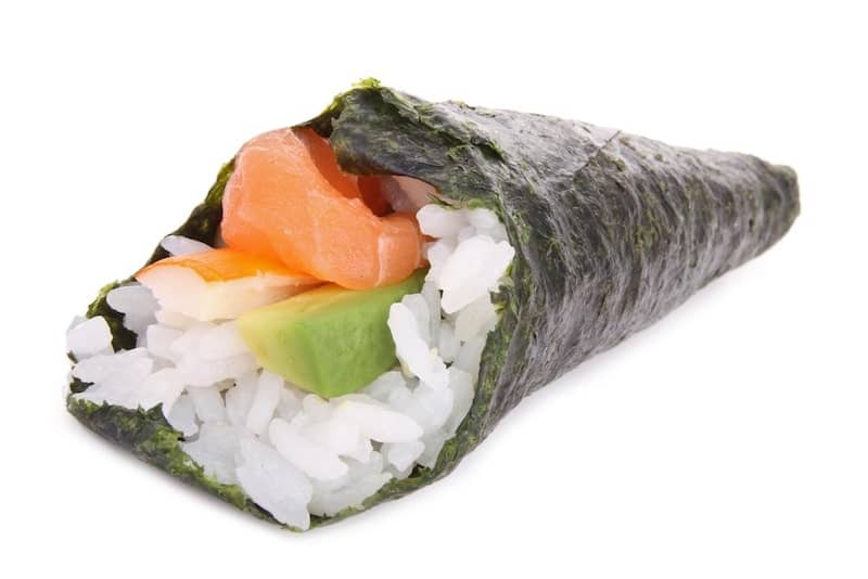 temaki roll with salmon and avocado