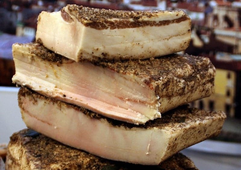 stack of seasoned lardo