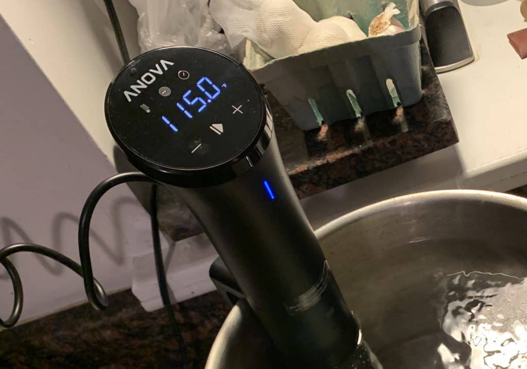 sous vide display controls showing the temperature