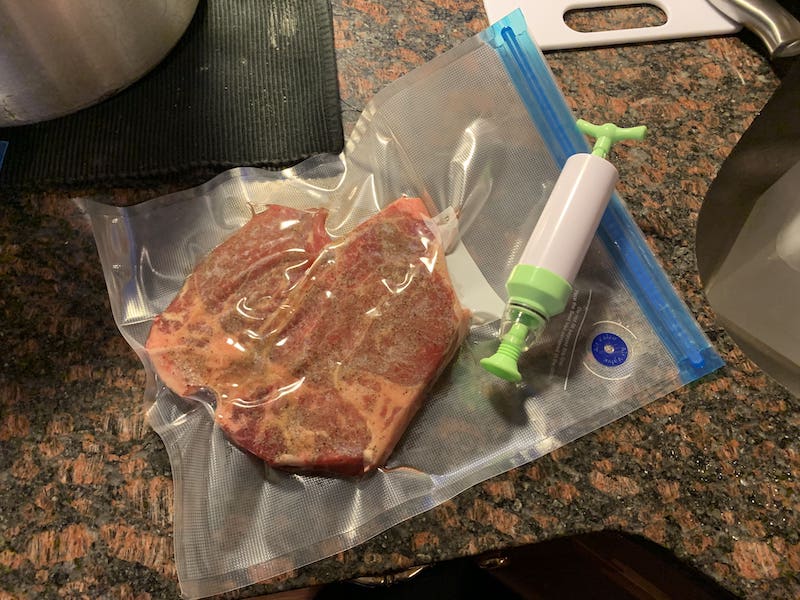 steak in sous vide bag with air removed